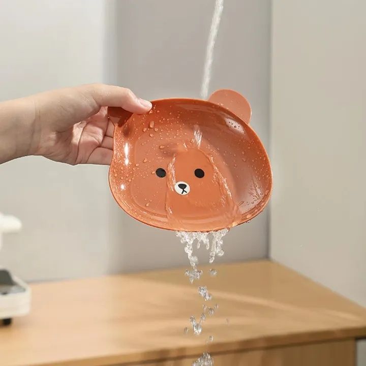 Food Grade 8Pcs Plate with Stand Cartoon Bear Shape Reusable Plastic Plate Multi-function Creative Spit Bone Dish Household Dish Elliptical Plate Set Dining Table Garbage Platel