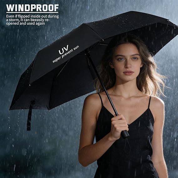 Travel Essentials Umbrella Windproof Compact Collapsible Light, Automatic, Strong and Portable, Wind Resistant Folding Small Umbrella for Rain