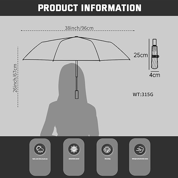 Travel Essentials Umbrella Windproof Compact Collapsible Light, Automatic, Strong and Portable, Wind Resistant Folding Small Umbrella for Rain