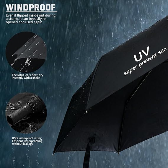 Travel Essentials Umbrella Windproof Compact Collapsible Light, Automatic, Strong and Portable, Wind Resistant Folding Small Umbrella for Rain