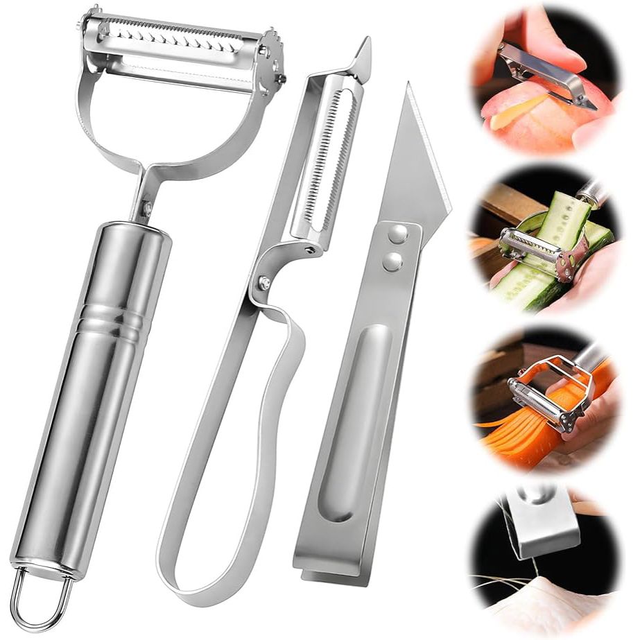 3Pcs Julienne Peeler Set, Stainless Steel Vegetable Peeler Julienne Slicer, Kitchen Vegetable Peeling Tool for Veggie Fruit Carrot