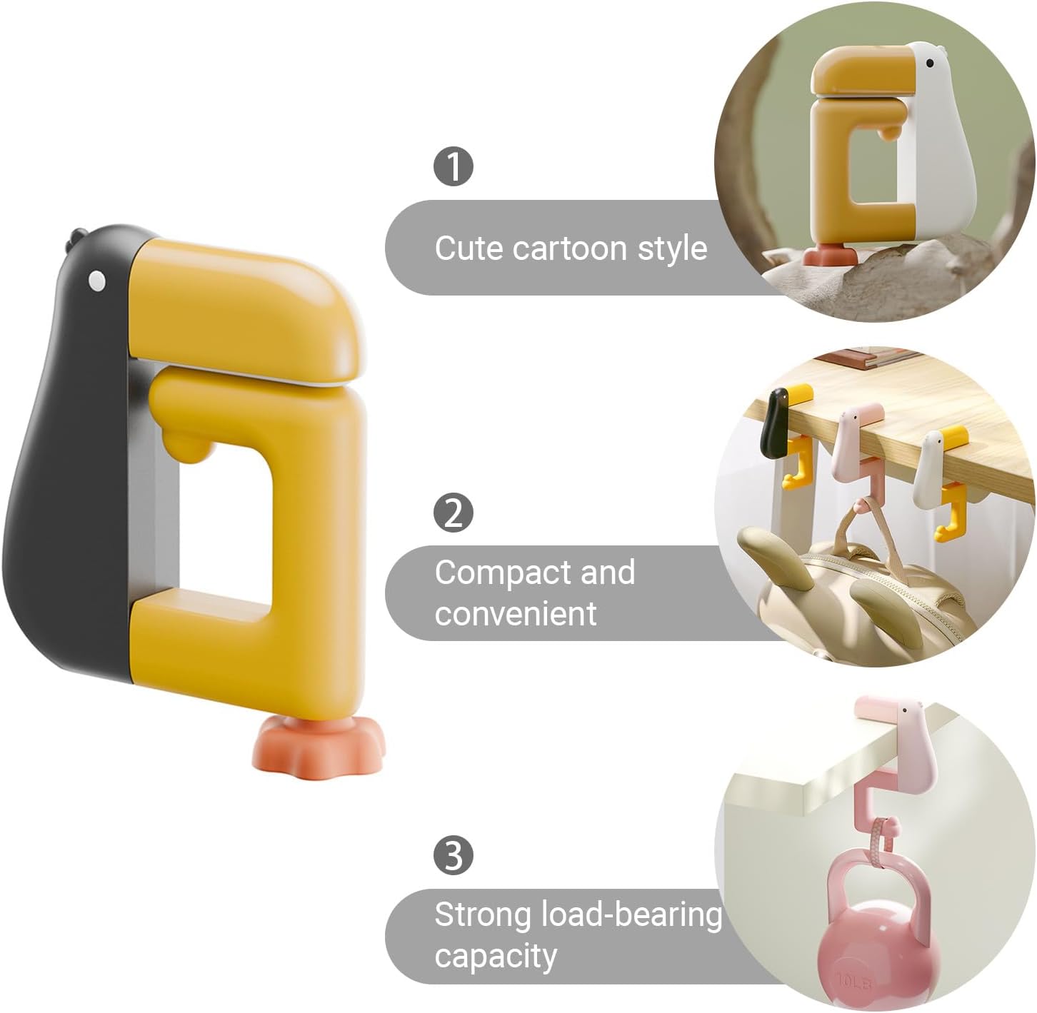 【Clearance Sale】Portable Duck Shaped Detachable Non-Slip Folding Table Hook – No-Drill Purse Hanger & Bag Clamp for School/Office Desk Storage & Organization