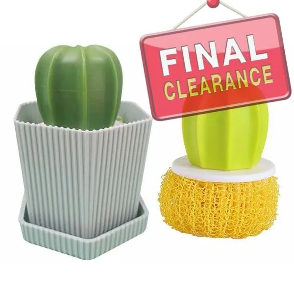 【Clearance Sale】Dish Scrub Brush, Ergonomic Grip Brush Dish Scrubber with Flowerpot Shape Draining Holder, Kitchen Cleaning Scrub Brushes for Scrubbing and Washing Dishes