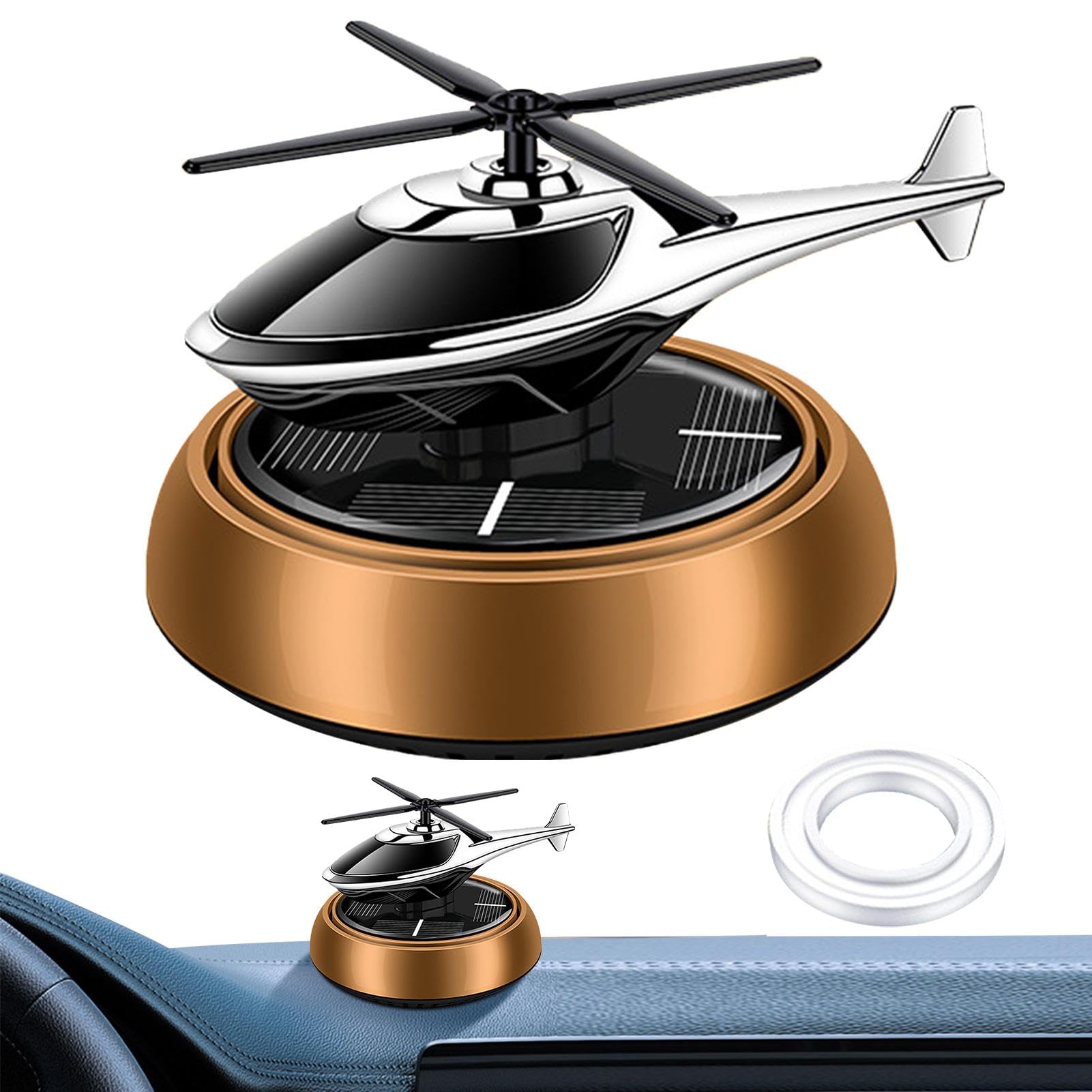 【Promotion】Helicopter Solar Car Air Freshener Rotation Aromatherapy Diffuser Ornament for Vehicles with Fragrance Tablet, Essential Oil,Anti-slip Mat for Car and Interior Decoration