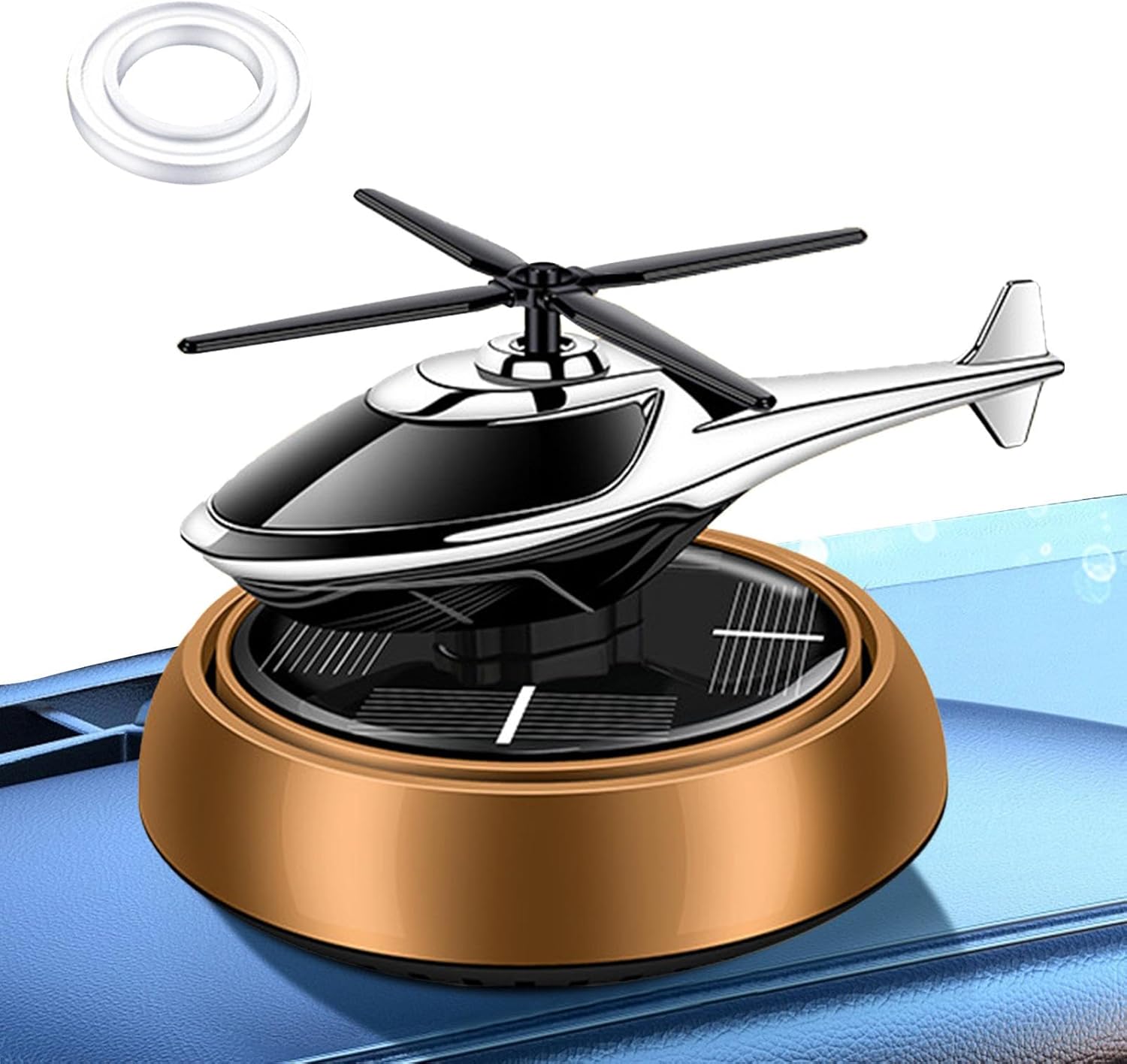 【Promotion】Helicopter Solar Car Air Freshener Rotation Aromatherapy Diffuser Ornament for Vehicles with Fragrance Tablet, Essential Oil,Anti-slip Mat for Car and Interior Decoration