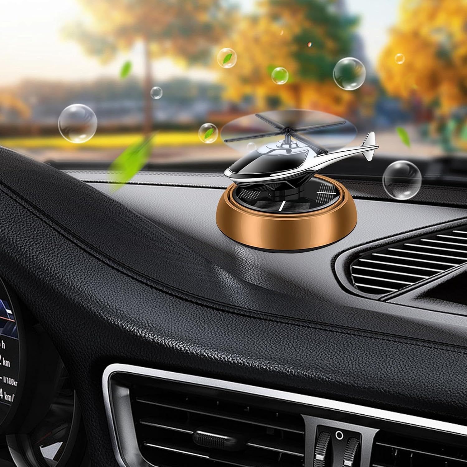 【Promotion】Helicopter Solar Car Air Freshener Rotation Aromatherapy Diffuser Ornament for Vehicles with Fragrance Tablet, Essential Oil,Anti-slip Mat for Car and Interior Decoration