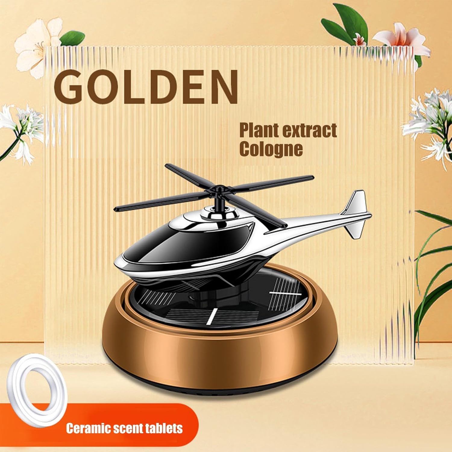 【Promotion】Helicopter Solar Car Air Freshener Rotation Aromatherapy Diffuser Ornament for Vehicles with Fragrance Tablet, Essential Oil,Anti-slip Mat for Car and Interior Decoration