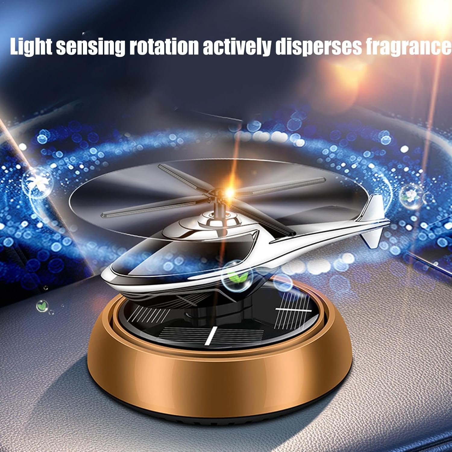 【Promotion】Helicopter Solar Car Air Freshener Rotation Aromatherapy Diffuser Ornament for Vehicles with Fragrance Tablet, Essential Oil,Anti-slip Mat for Car and Interior Decoration
