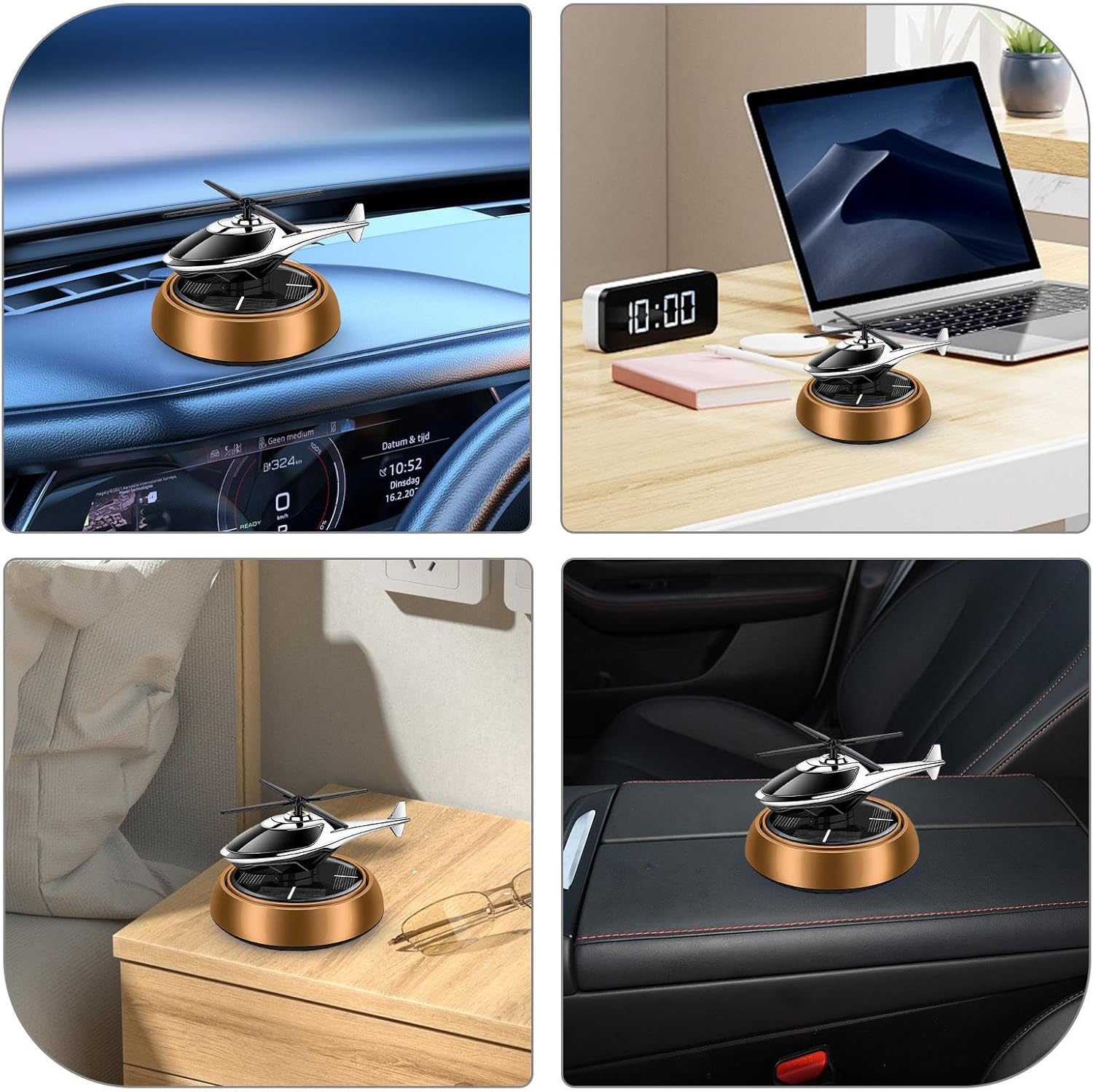 【Promotion】Helicopter Solar Car Air Freshener Rotation Aromatherapy Diffuser Ornament for Vehicles with Fragrance Tablet, Essential Oil,Anti-slip Mat for Car and Interior Decoration