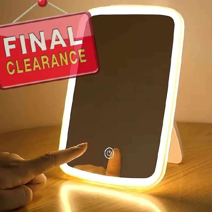 【Clearance Sale】LED Makeup Mirror with Touch Sensor, Travel Vanity Mirror in 3 Lighting Modes - White, Daylight and Warm Light, Adjustable Brightness, Portable Folding Desktop Cosmetic Mirror