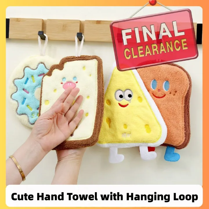 【Clearance Sale】Cute Baking Hand Towels, Bathroom Towels with Hanging Loop, Children Hand Towel Dessert, Microfiber Coral Fleece Absorbent Hand Towel for Kitchen Bedroom