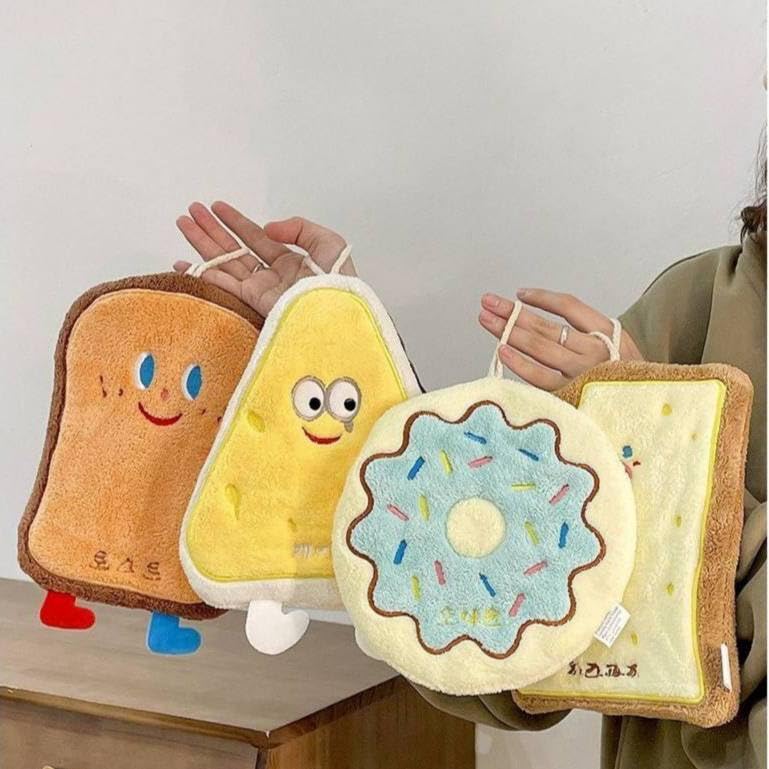 【Clearance Sale】Cute Baking Hand Towels, Bathroom Towels with Hanging Loop, Children Hand Towel Dessert, Microfiber Coral Fleece Absorbent Hand Towel for Kitchen Bedroom