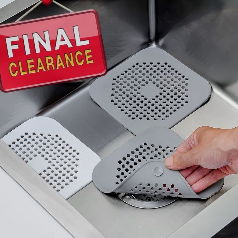 【Clearance Sale】Square Drain Cover for Shower 5.7-inch TPR Drain Hair Catcher Flat Silicone Plug for Bathroom and Kitchen Filter Shower Drain Protection Flat Strainer Stopper with Suction Cups 1 Pack