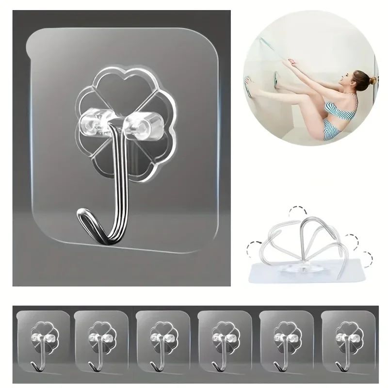 【Clearance Sale】50 Packs Adhesive Hooks, Heavy Duty 22lb(Max) Wall Hooks for Hanging Key Cup Hat Coat Holder, Transparent Waterproof Sticky Hooks Wall Hangers for Kitchen Bathroom
