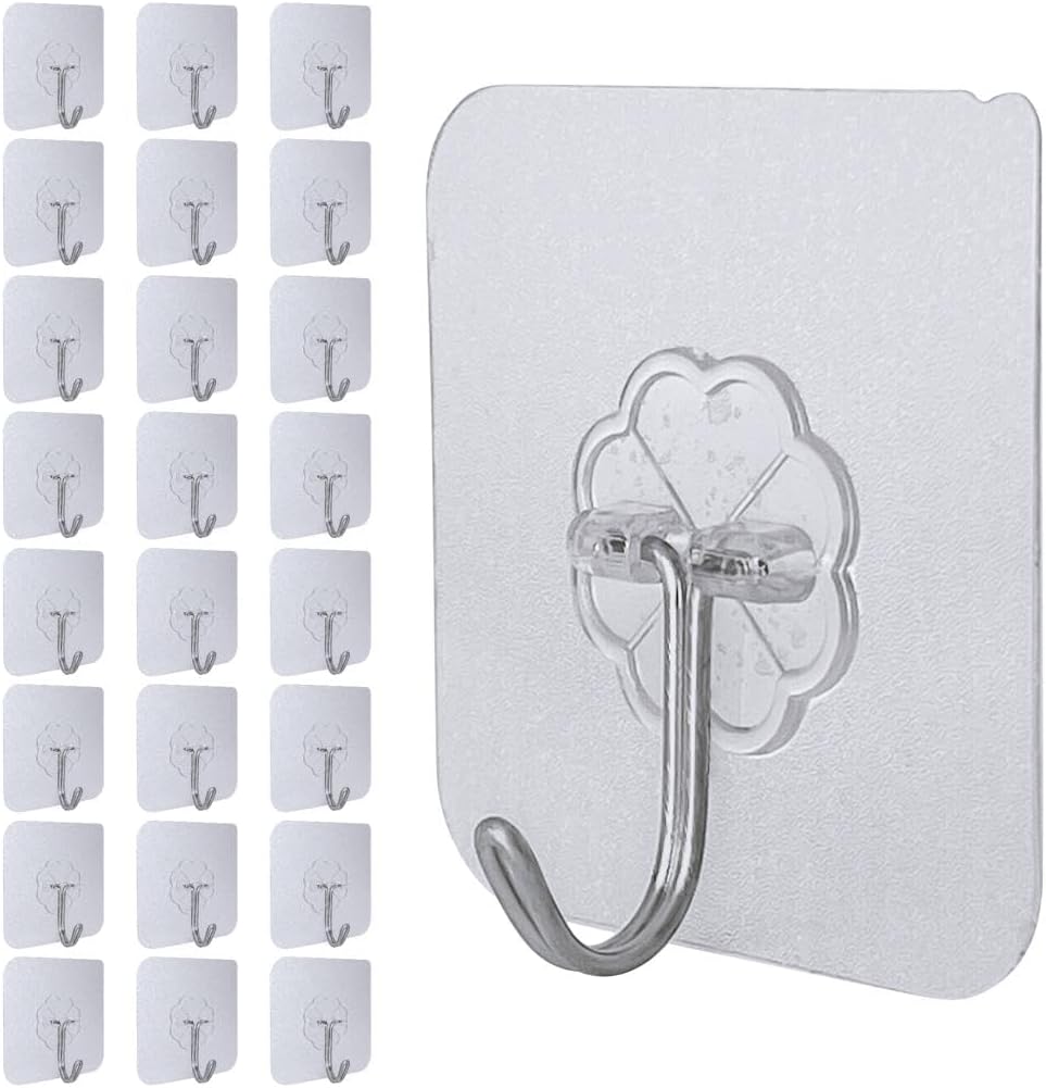 【Clearance Sale】50 Packs Adhesive Hooks, Heavy Duty 22lb(Max) Wall Hooks for Hanging Key Cup Hat Coat Holder, Transparent Waterproof Sticky Hooks Wall Hangers for Kitchen Bathroom