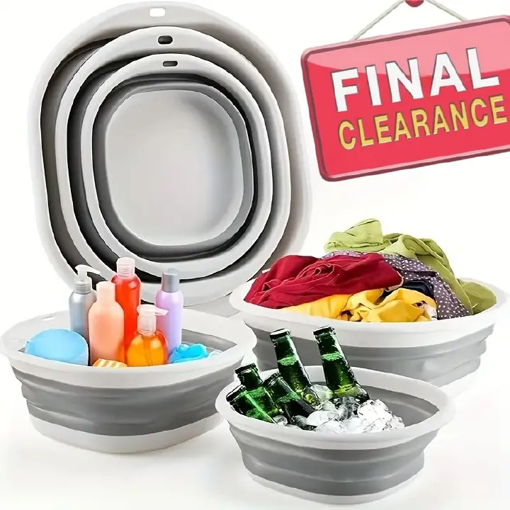 【Clearance Sale】3-piece folding washbasin set, foldable dishwasher basin, space-saving folding sink, suitable for apartments, camping, dishwashing, fruit and beverage container, hiking