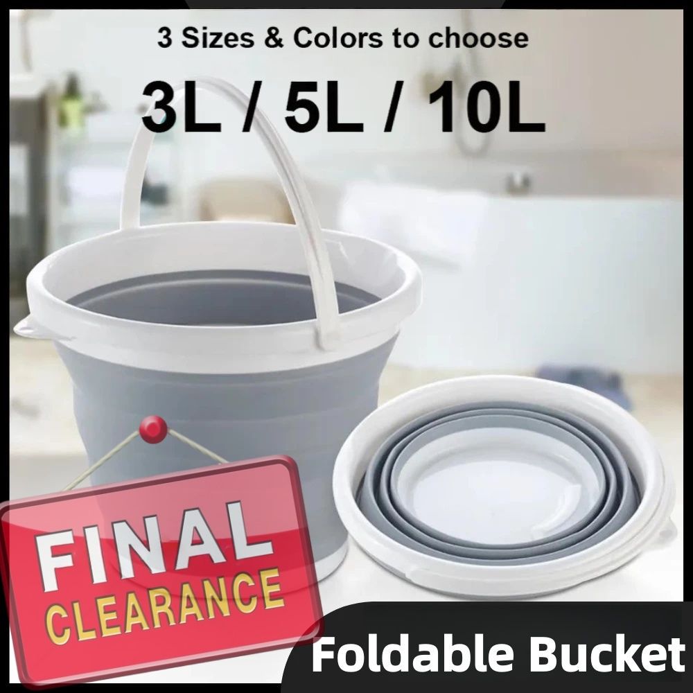 【Clearance Sale】Collapsible Mop Bucket and Ice Bucket-3L/5L/10L  Household Cleaning Silicone Dust Mops Bucket with no Wringer Set,Portable Bathroom Cleaning Supplies Bucket for Cleaning Caddy Spin Mop