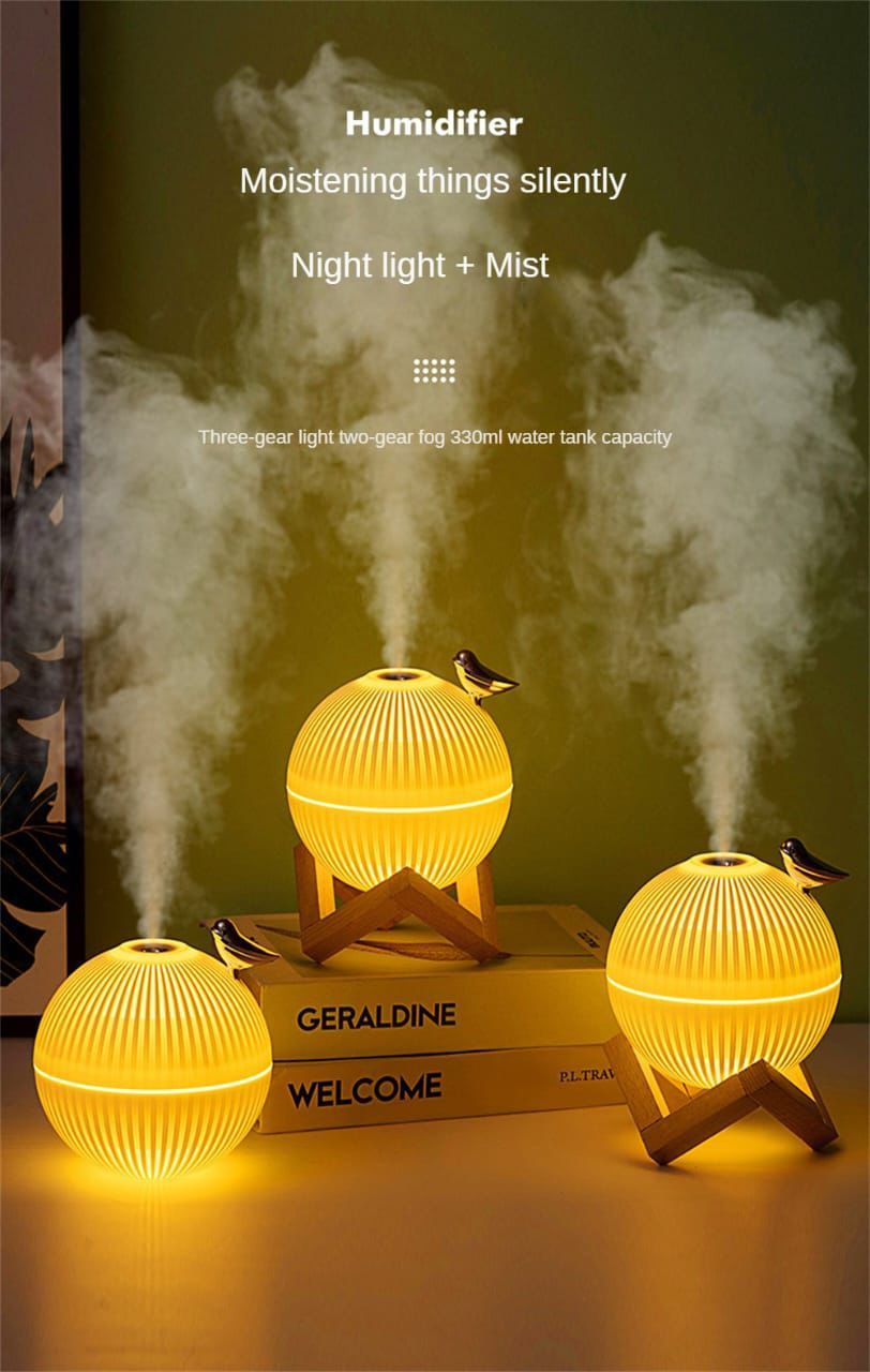 Lark Bird Ultrasonic Air Humidifier diffuser Maker Atomizer for Home / Office with wooden stand rechargable with 330 ml capacity