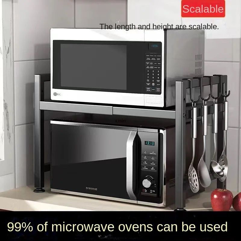 🍽️ Expandable Two-Layer Heavy-Duty Metallic Kitchen Microwave Stand/Organizer