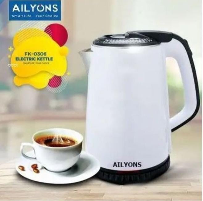 Ailyons FK-0306 Cordless Stainless Steel Electric Water Heater Kettle — 1.8L, Fast Boil, Auto Shut-Off