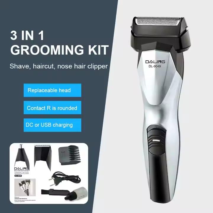 Original Daling 3-in-1 Grooming Kit – Electric Hair Clipper, Shaver & Nose Trimmer with Stainless Steel Blades
