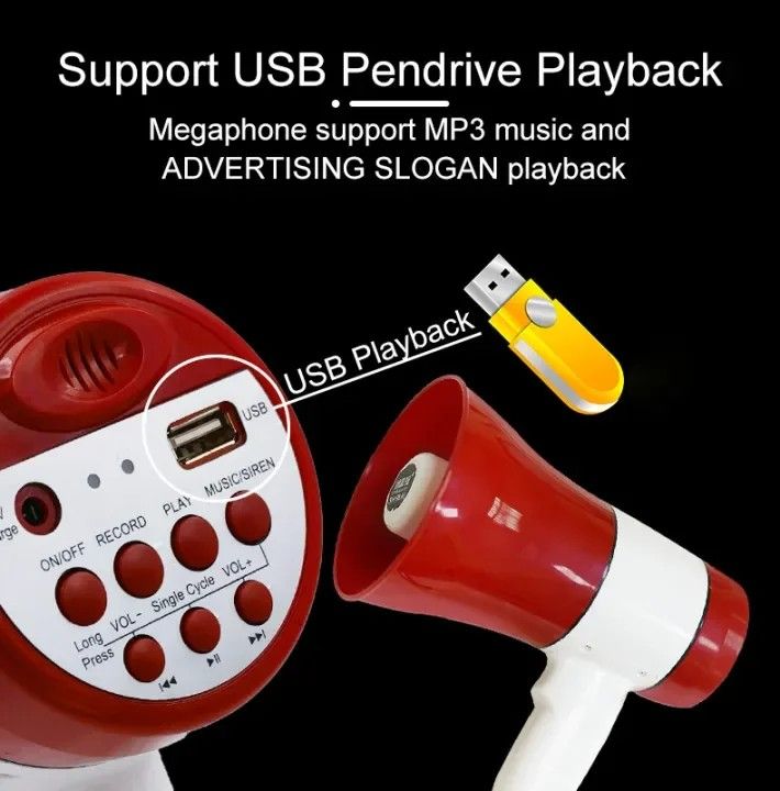 Original Handheld Megaphone – Loud Speaker with Siren, Recorder & USB Input, Rechargeable Battery