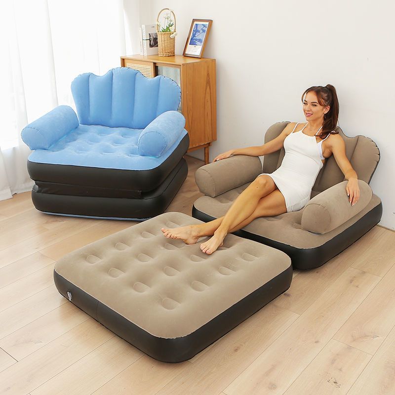 Versatile 5-in-1 Inflatable Couch & Sofa Bed – Lazy Lounger with L-Shaped Armrest, Pull-Out Single Bed, Perfect for Home, Dorm, or Travel