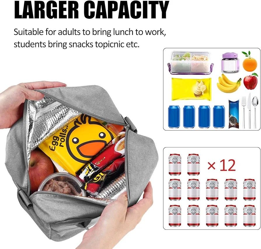 Insulated 9L Large Capacity Lunch Bag – Portable Thermal Cooler Bag for Kids, Women & Men with Adjustable Shoulder Strap, Leakproof & Durable for Work, School & Travel