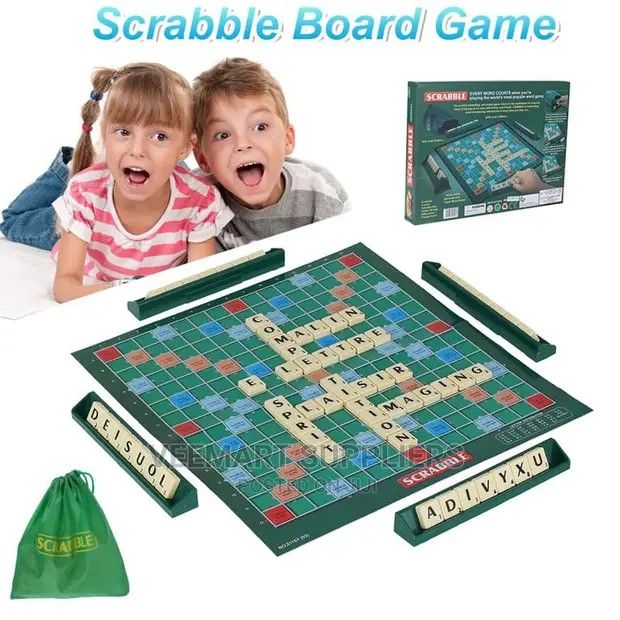 Scrabble Board Game 36×36cm – Classic Family Word Game for Kids & Adults, Early Childhood Educational Spelling Puzzle, Fun Learning Board Game for 2-4 Players – Improve Vocabulary & Strategy