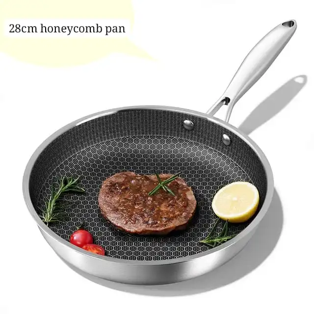28cm Non-Stick Honeycomb Stainless Steel Frying Pan, 10 Inch Non-Stick Large Honeycomb Pan with Handle, Oven Safe, Non-Stick Coating, Induction, Cooking, Frying Pans