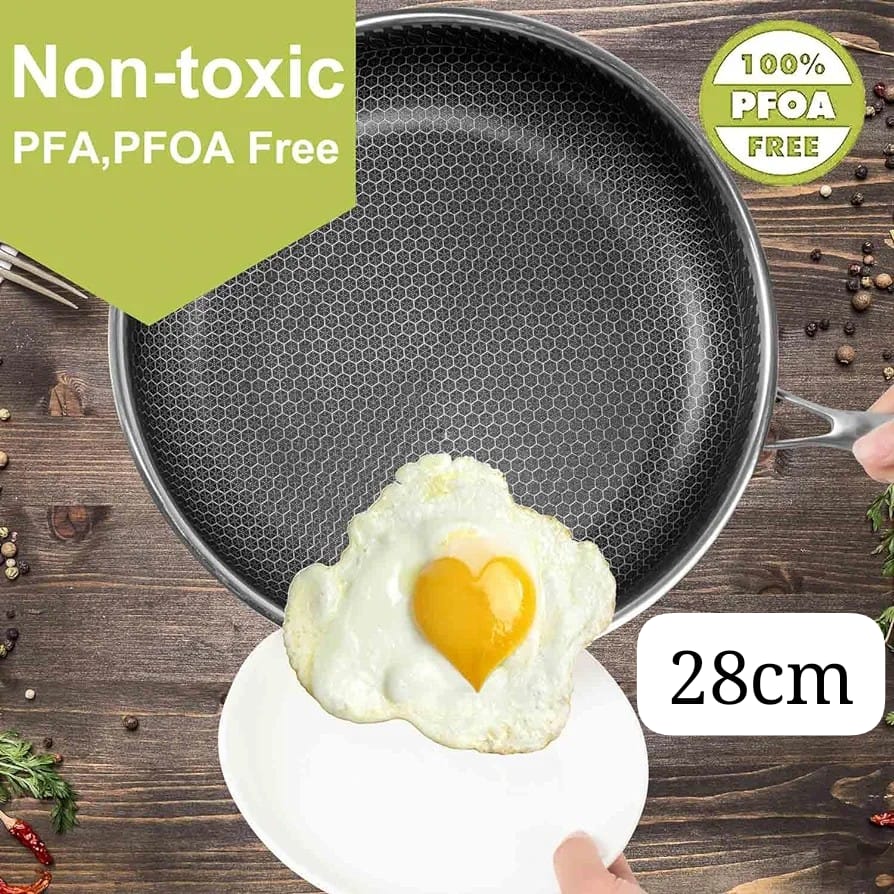 28cm Non-Stick Honeycomb Stainless Steel Frying Pan, 10 Inch Non-Stick Large Honeycomb Pan with Handle, Oven Safe, Non-Stick Coating, Induction, Cooking, Frying Pans