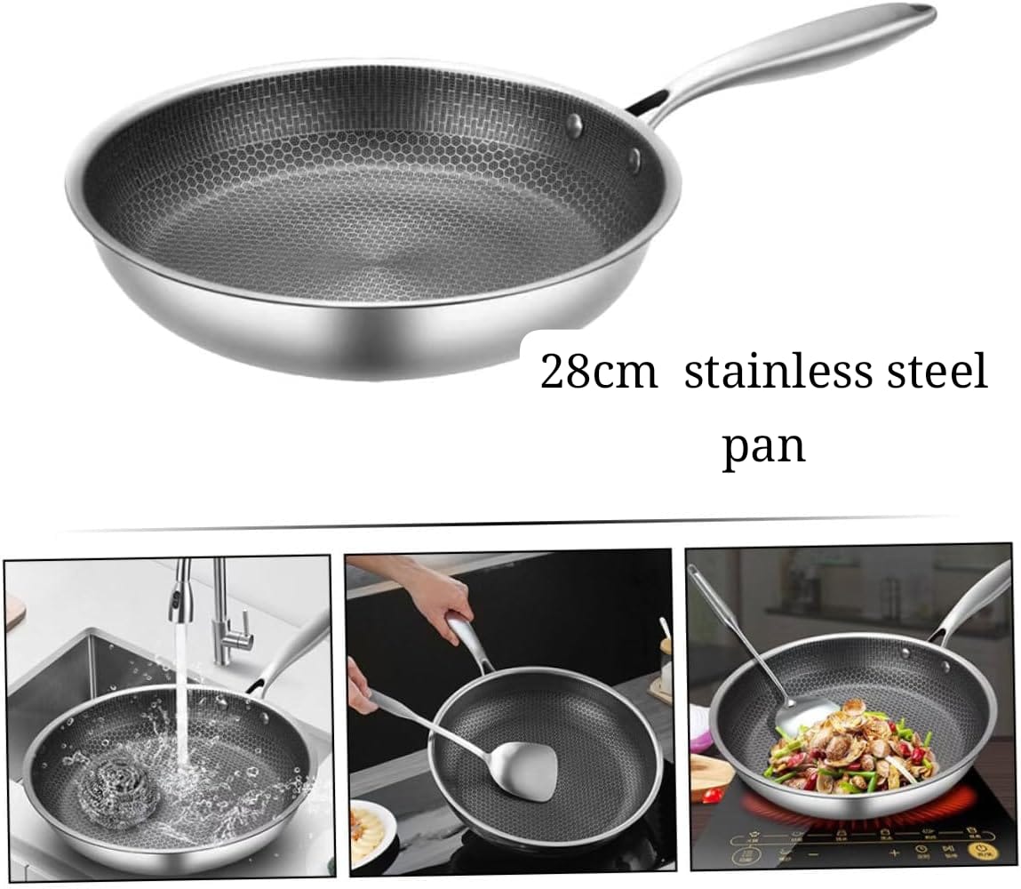 28cm Non-Stick Honeycomb Stainless Steel Frying Pan, 10 Inch Non-Stick Large Honeycomb Pan with Handle, Oven Safe, Non-Stick Coating, Induction, Cooking, Frying Pans