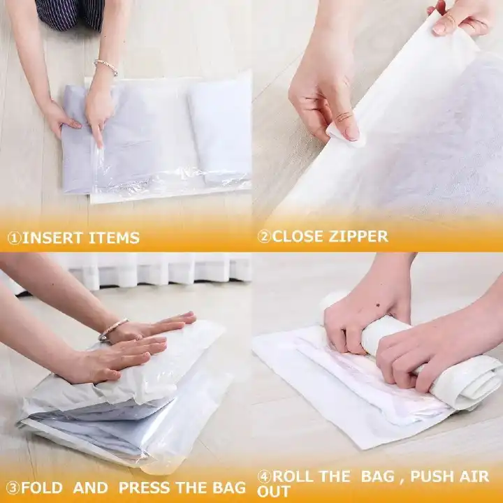 10PCS Travel Compression Storage Bags – Space Saver Roll-Up Vacuum Seal Bags for Clothes, Waterproof & Reusable Packing Organizer for Luggage, Wet & Dry Garments