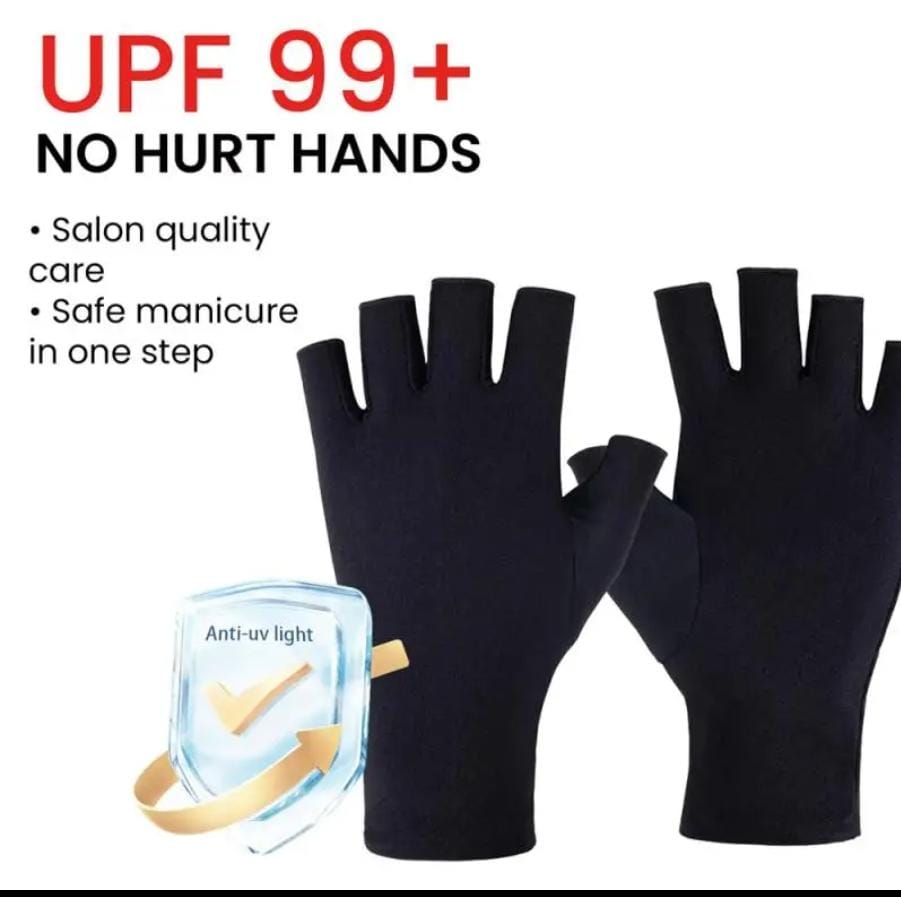 Anti-UV Radiation Gel Dryer Machine Protection Gloves – Black, Stretchy, Free Size, Minimizes UV Exposure for Safe Nail Curing