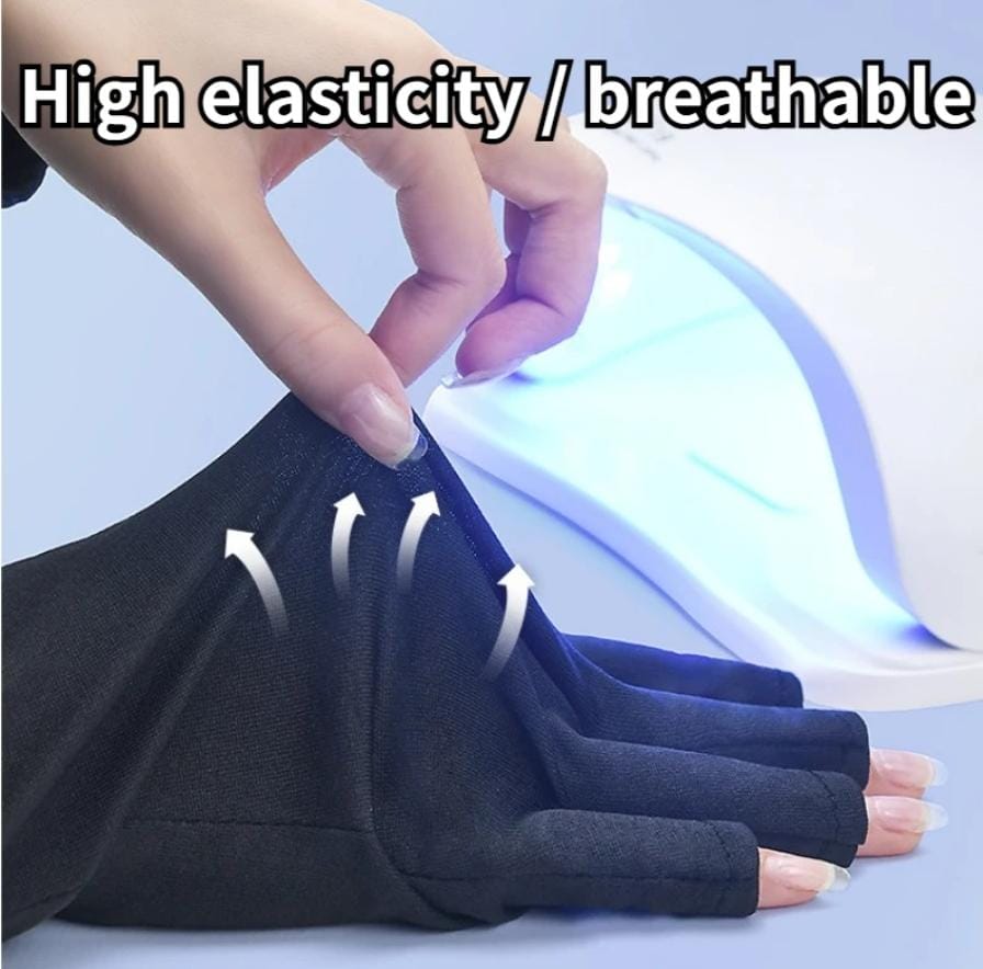 Anti-UV Radiation Gel Dryer Machine Protection Gloves – Black, Stretchy, Free Size, Minimizes UV Exposure for Safe Nail Curing
