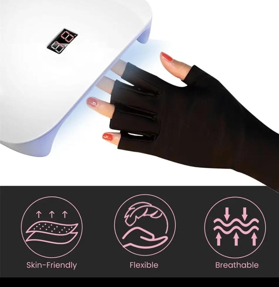 Anti-UV Radiation Gel Dryer Machine Protection Gloves – Black, Stretchy, Free Size, Minimizes UV Exposure for Safe Nail Curing