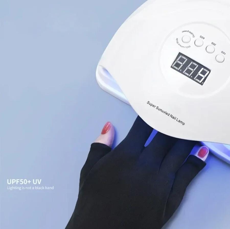 Anti-UV Radiation Gel Dryer Machine Protection Gloves – Black, Stretchy, Free Size, Minimizes UV Exposure for Safe Nail Curing