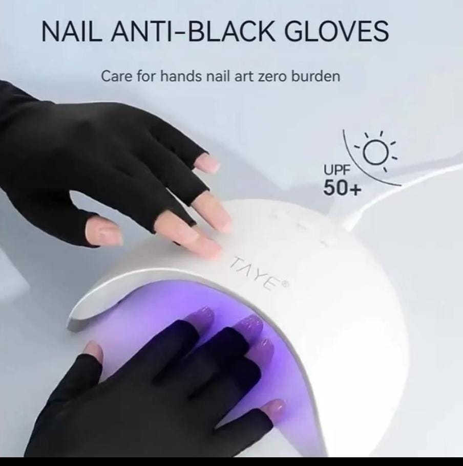 Anti-UV Radiation Gel Dryer Machine Protection Gloves – Black, Stretchy, Free Size, Minimizes UV Exposure for Safe Nail Curing