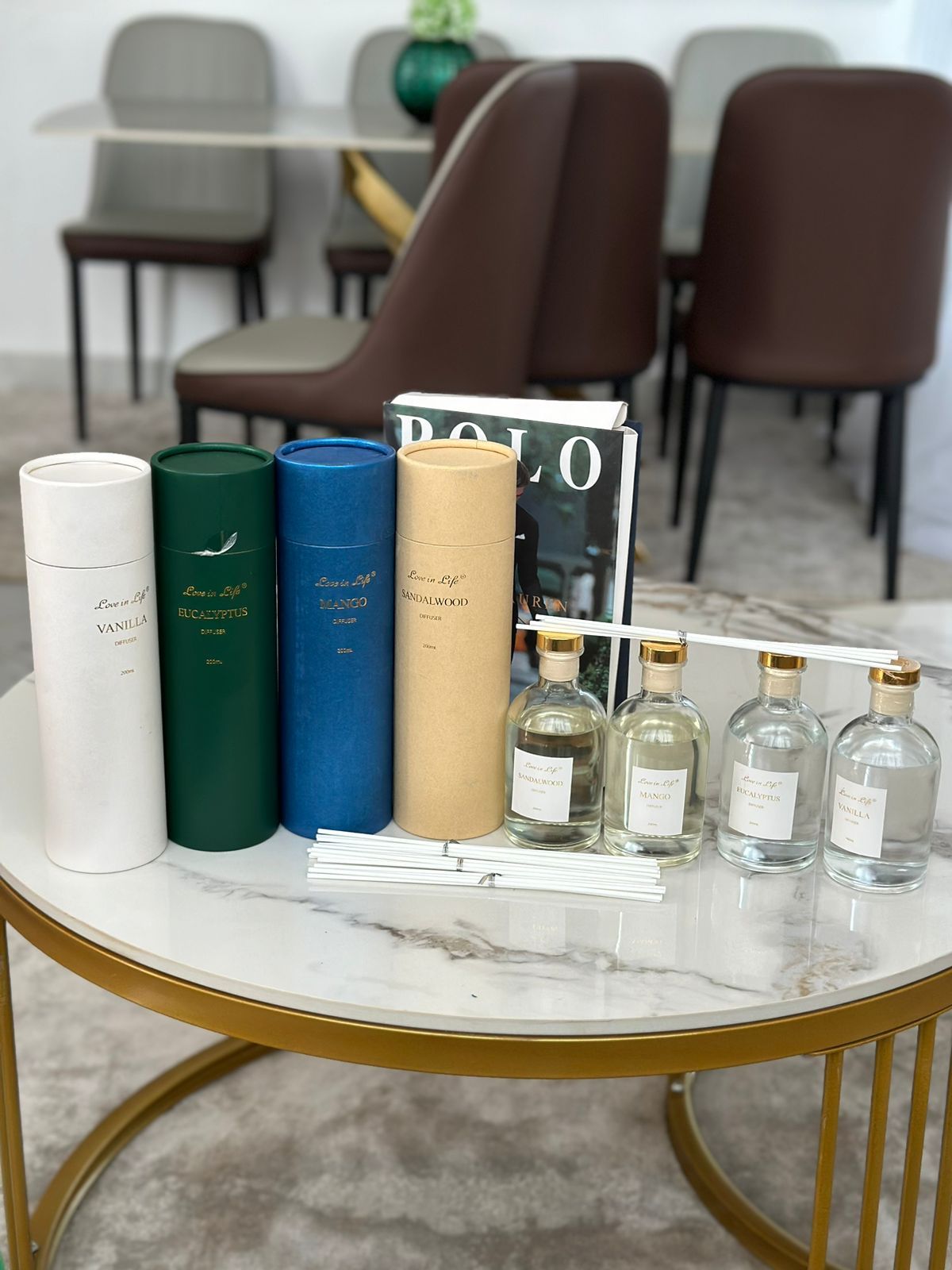 Luxury Scented Reed Diffusers – 200ml, Canvas Packaging, Aromatherapy in Sandalwood, Vanilla, Mango & Eucalyptus – Elegant Home Fragrance & Gift Set