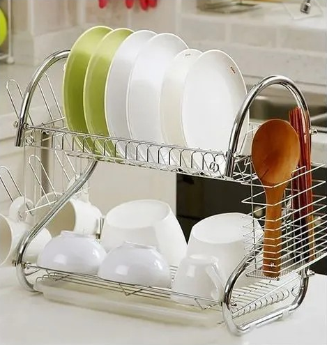 Nunix 2 Tier Dish Rack Stainless Steel, With Drain Board