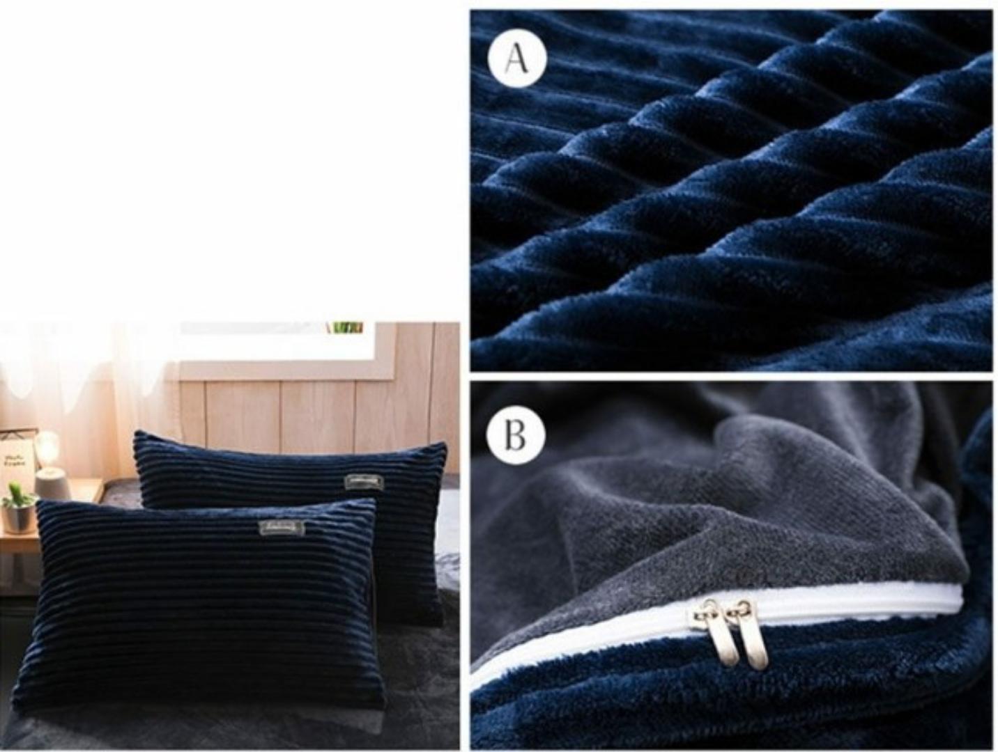 Navy Blue Velvet Woolen Duvet Blanket Set with 2 pillow cases and 1 bedsheet