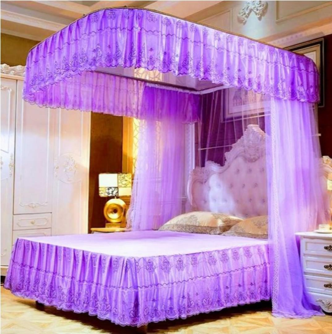 4*6,5*6,6*6 Cream Two Stand Metallic Mosquito Net with sliding rails