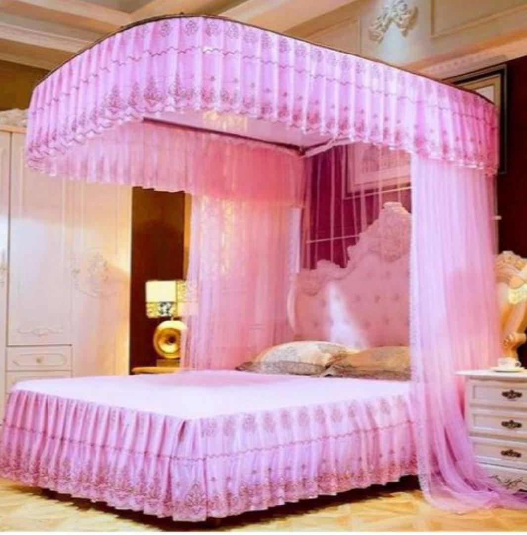 4*6,5*6,6*6 Cream Two Stand Metallic Mosquito Net with sliding rails