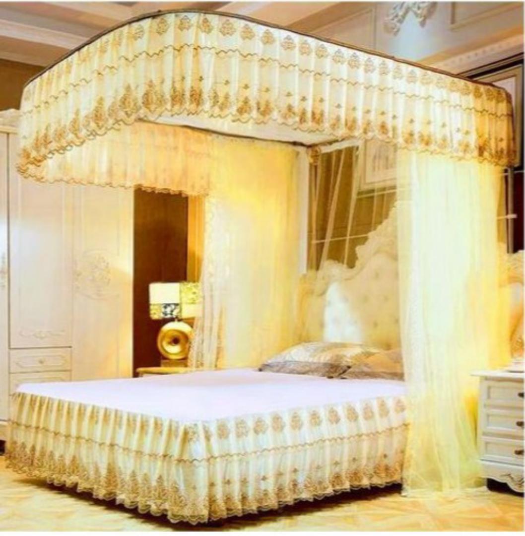 4*6,5*6,6*6 Cream Two Stand Metallic Mosquito Net with sliding rails