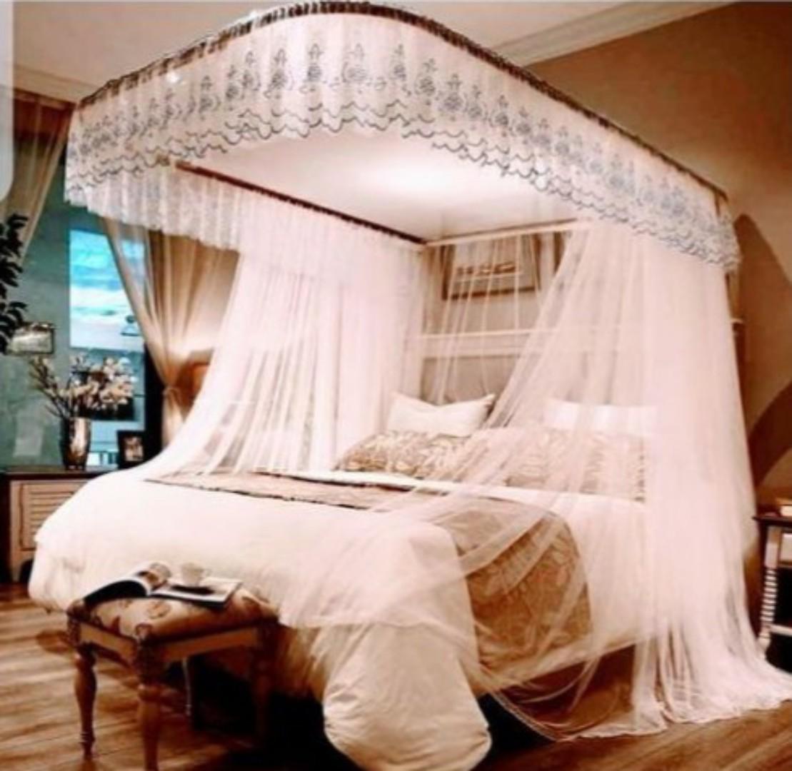 4*6,5*6,6*6 Cream Two Stand Metallic Mosquito Net with sliding rails