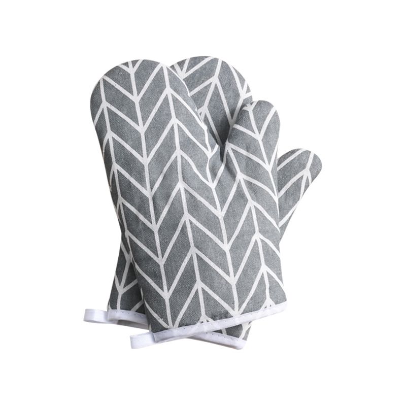 Kitchen Microwave Oven Mitts Thickened Plaid Anti-Scalding Heat-Proof Gloves High Temperature Resistant Baking Cotton Dotted BBQ Non-slip Baking Gloves
