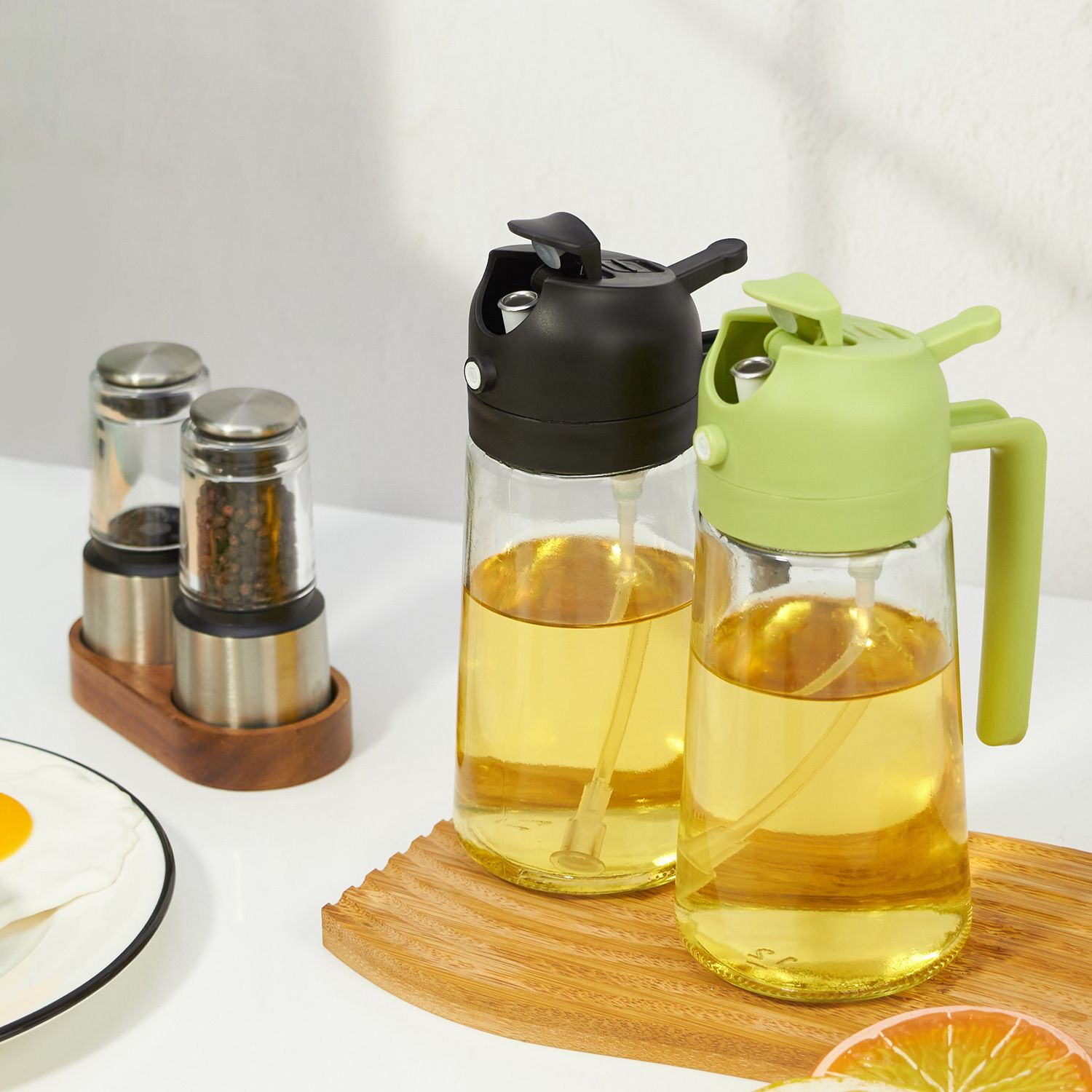 Cooking Kitchen Salad Barbecue 16oz/470ml 2 in 1 Oil Sprayer Bottle Olive Oil Dispenser Bottle for Kitchen and Air Fryer, Barbecue, Salad