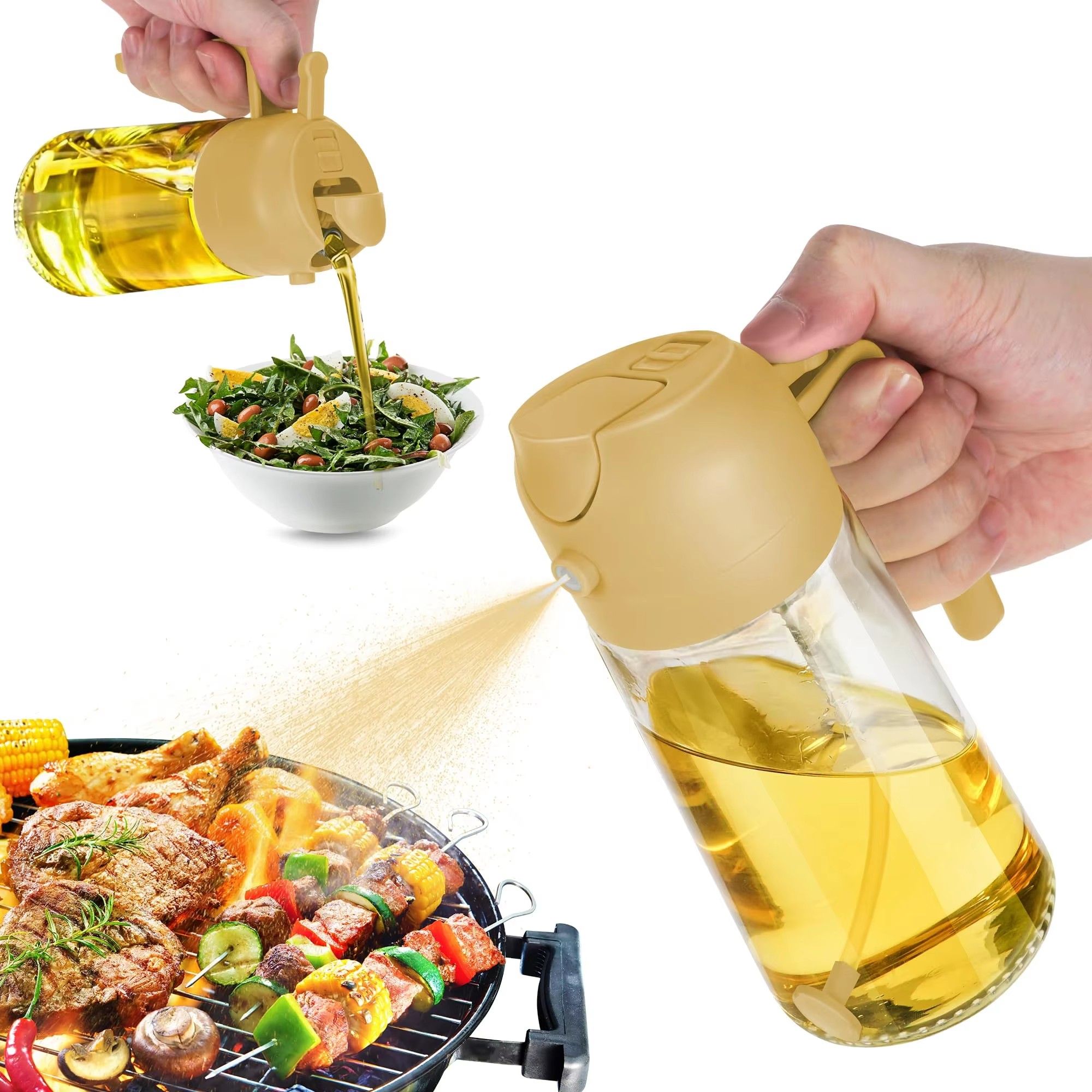 Cooking Kitchen Salad Barbecue 16oz/470ml 2 in 1 Oil Sprayer Bottle Olive Oil Dispenser Bottle for Kitchen and Air Fryer, Barbecue, Salad