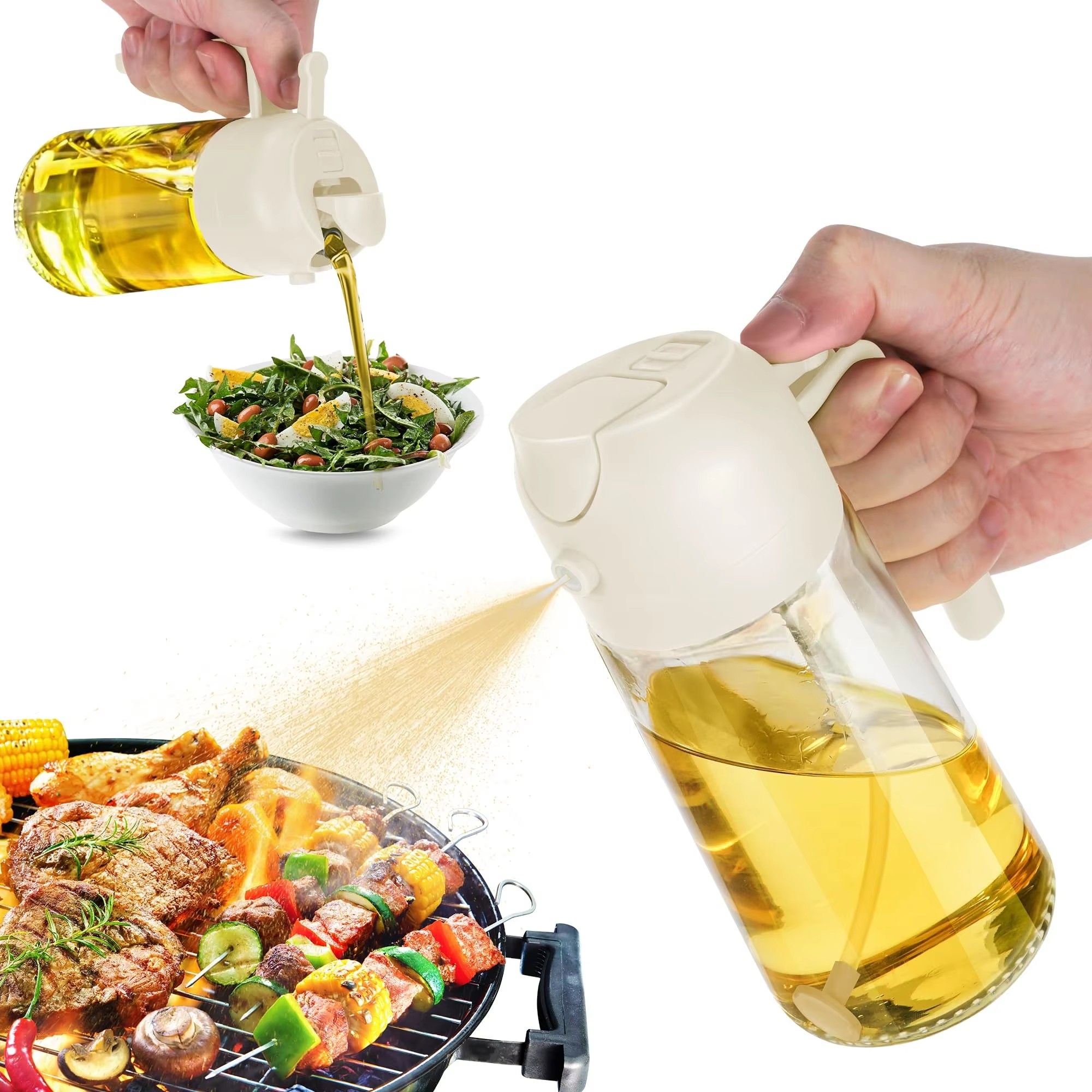Cooking Kitchen Salad Barbecue 16oz/470ml 2 in 1 Oil Sprayer Bottle Olive Oil Dispenser Bottle for Kitchen and Air Fryer, Barbecue, Salad