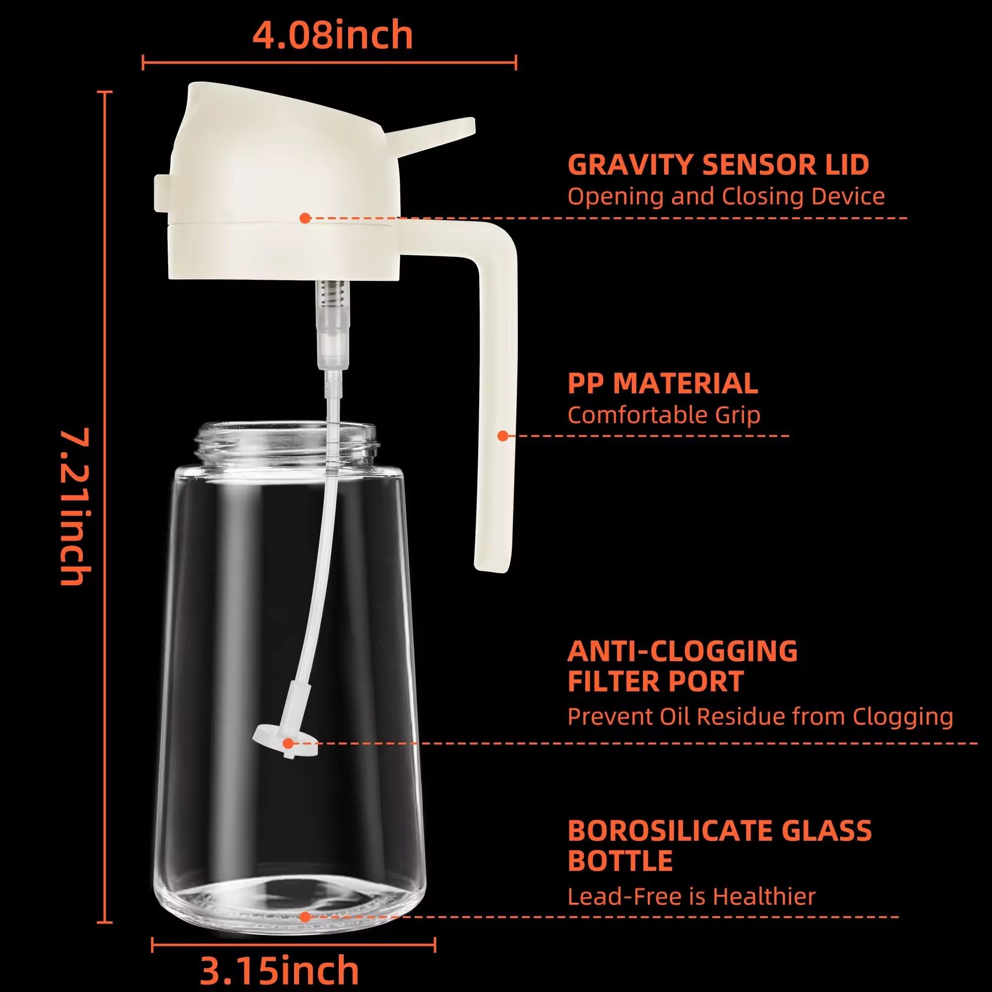 Cooking Kitchen Salad Barbecue 16oz/470ml 2 in 1 Oil Sprayer Bottle Olive Oil Dispenser Bottle for Kitchen and Air Fryer, Barbecue, Salad